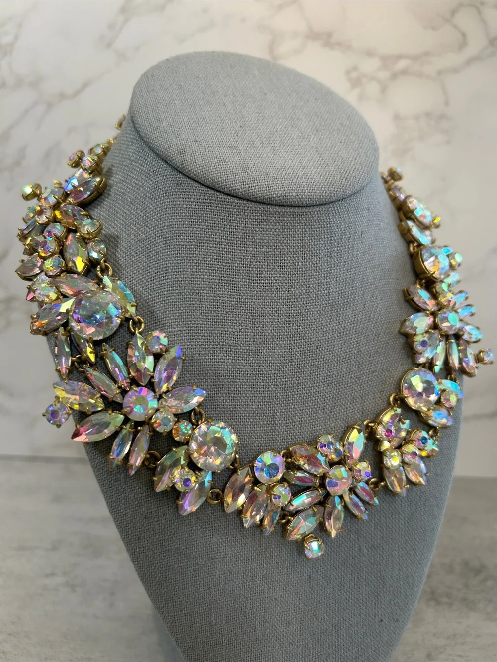 J. Crew Iridescent Crystal Collar Necklace - Gold Tone